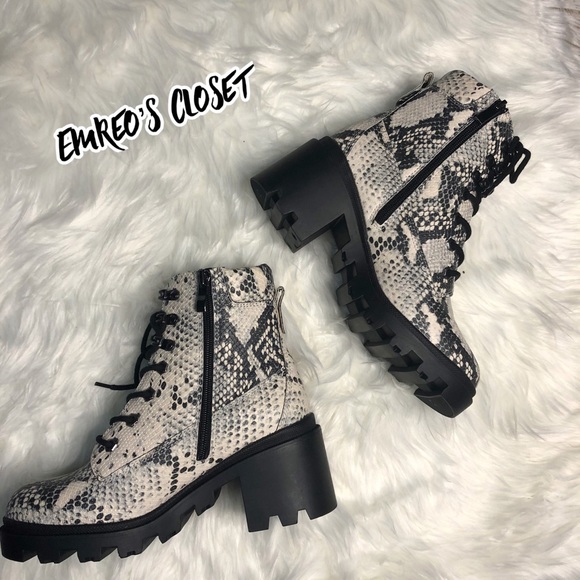 NWT Madden Girl - Black Snake Print Faux Leather Combat Boots - Picture 2 of 6